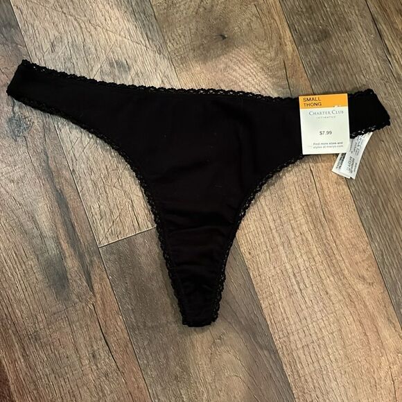 CHARTER CLUB Everyday Cotton Women's Lace-Trim Thong Set of 3, S - Picture 4 of 6